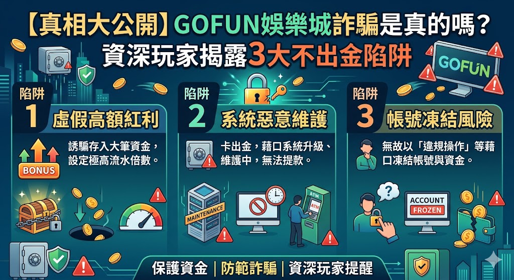 【真相大公開】gofun娛樂城詐騙是真的嗎？資深玩家揭露3大不出金陷阱